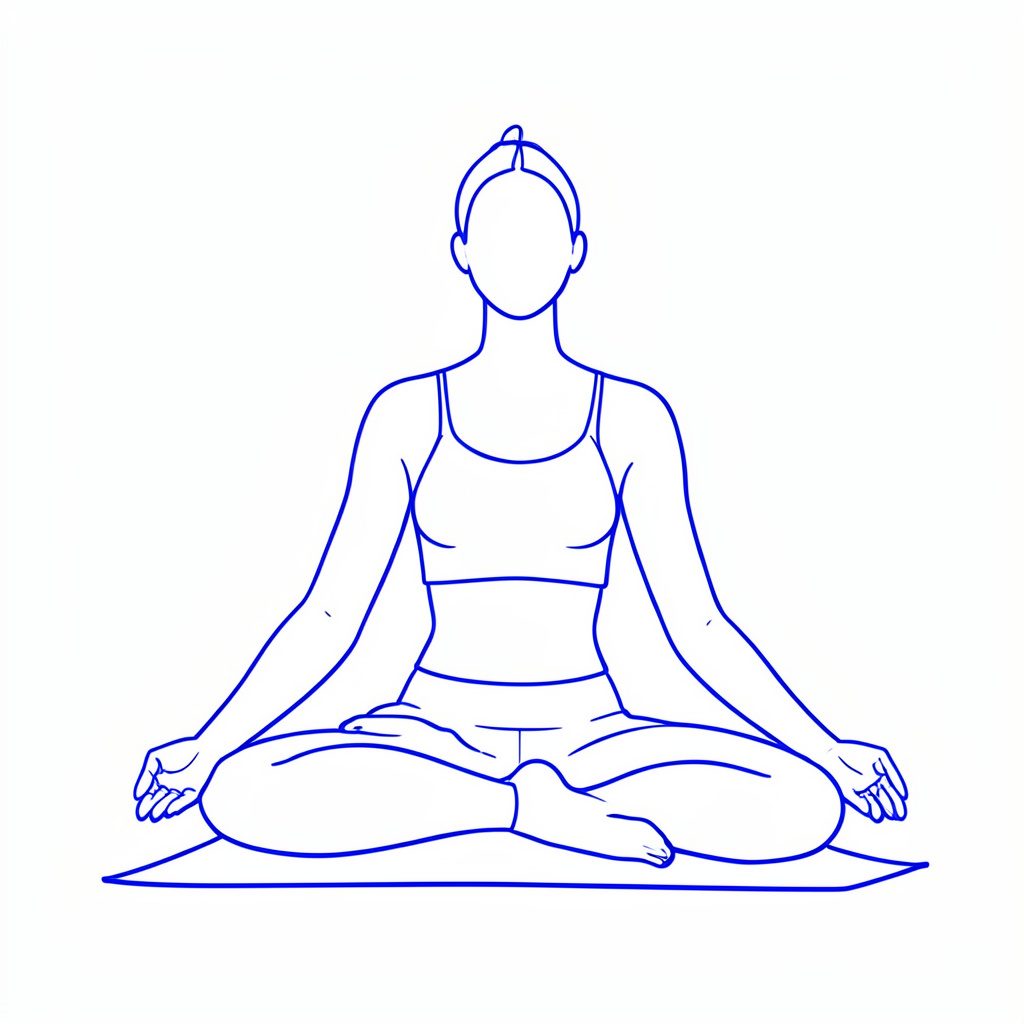 A yoga practitioner in a gentle forward fold, soft blue mat, calm studio setting with diffused daylight.